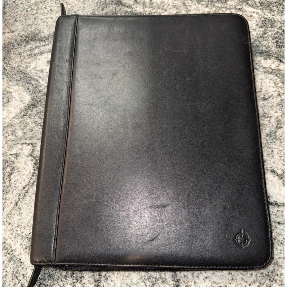 Franklin Covey Black Leather Zip‎ Around Padfolio  Pad Holder 10" x 12.5"